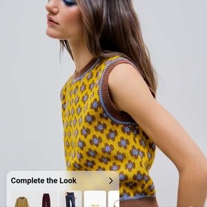 Geometric Contrasting Binding Knitted Crop Vest Xl Cider